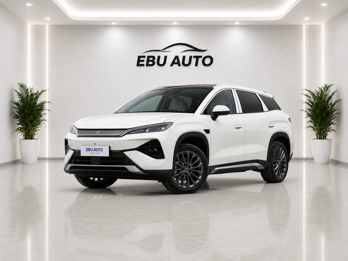 2026 BYD Song Ultra DM-i plug-in hybrid SUV front three-quarter view in EBU AUTO showroom